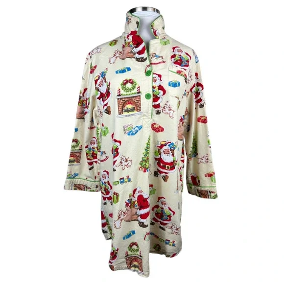 Nick & Nora Christmas Santa Themed Flannel Cotton Nightgown Holiday PJ's XXL - Picture 6 of 14